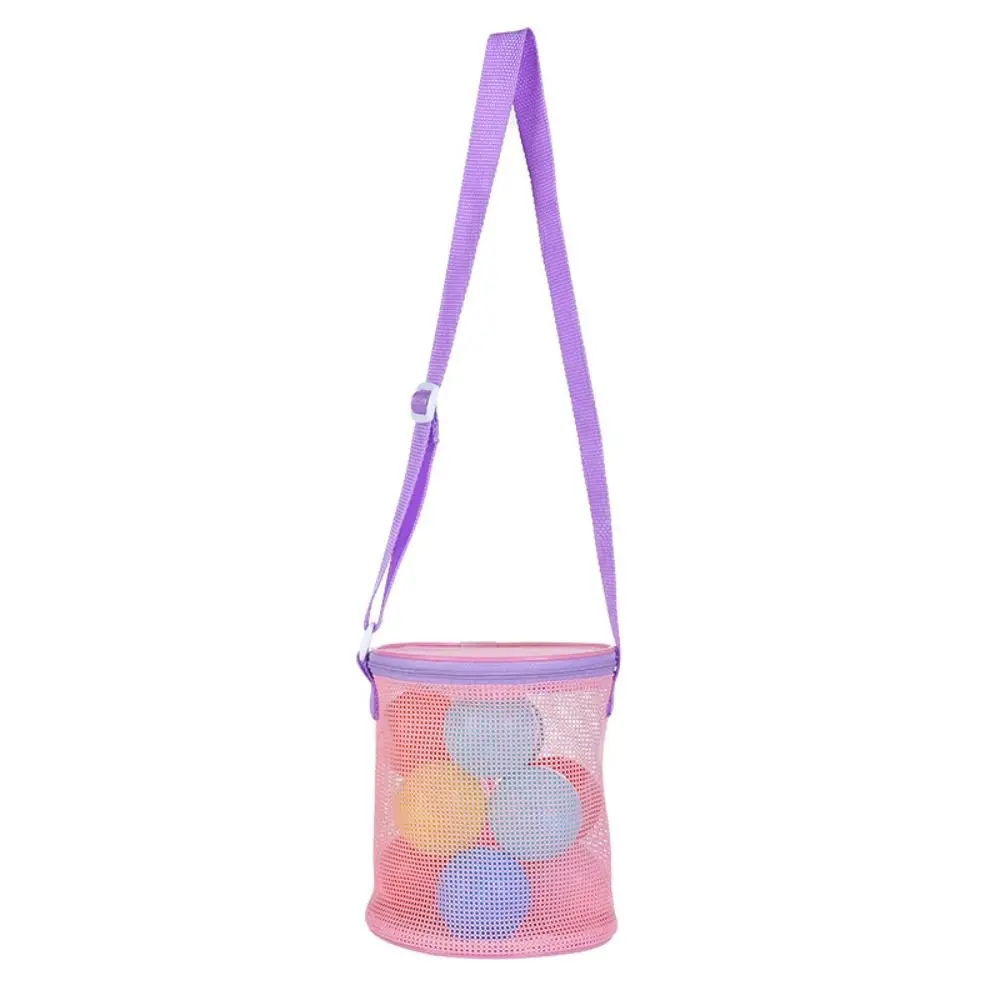 Mesh Pool Bag Mesh Beach Bag Outdoor Beach Mesh Bag Zipper Adjustable Shoulder Strap Round Bucket Net Swim Sand Toys