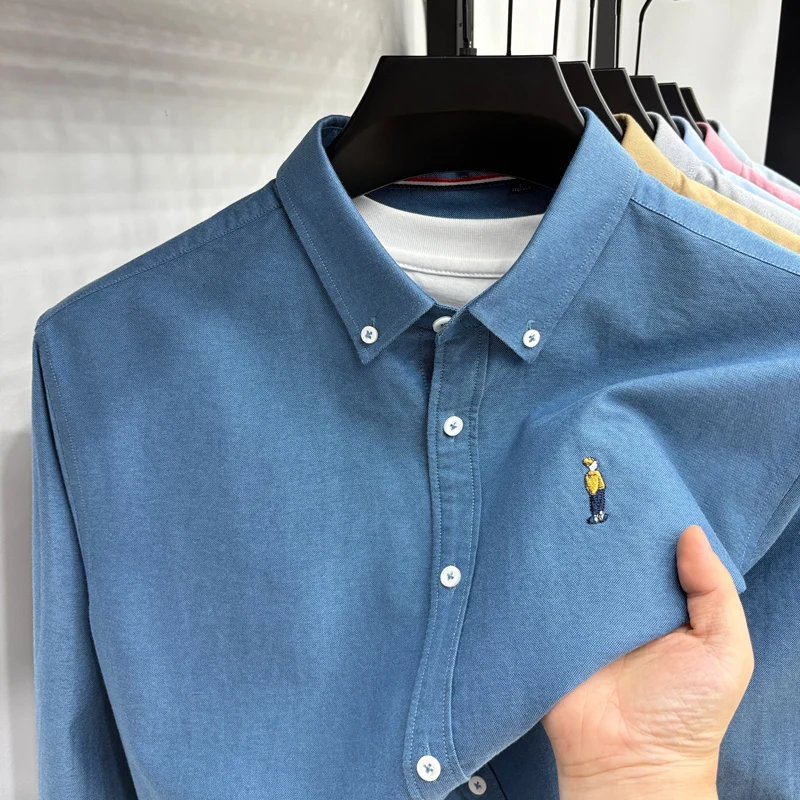 men's cotton100% autumn high quality shirt lapel small grid exquisite high grammage long sleeves leisure business men's clothing