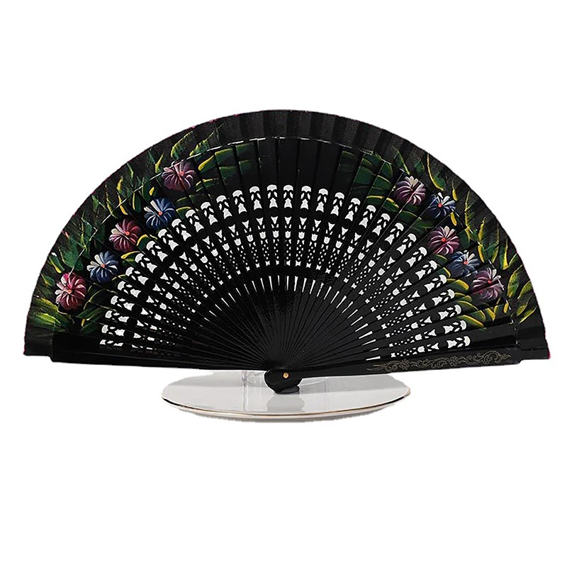 1Pc Chinese Style Double-Sided Folding Fan Hollow Double-sided Craft Gift Dancing Printing Wood Spanish Hand Fan Party Supplies - view 6