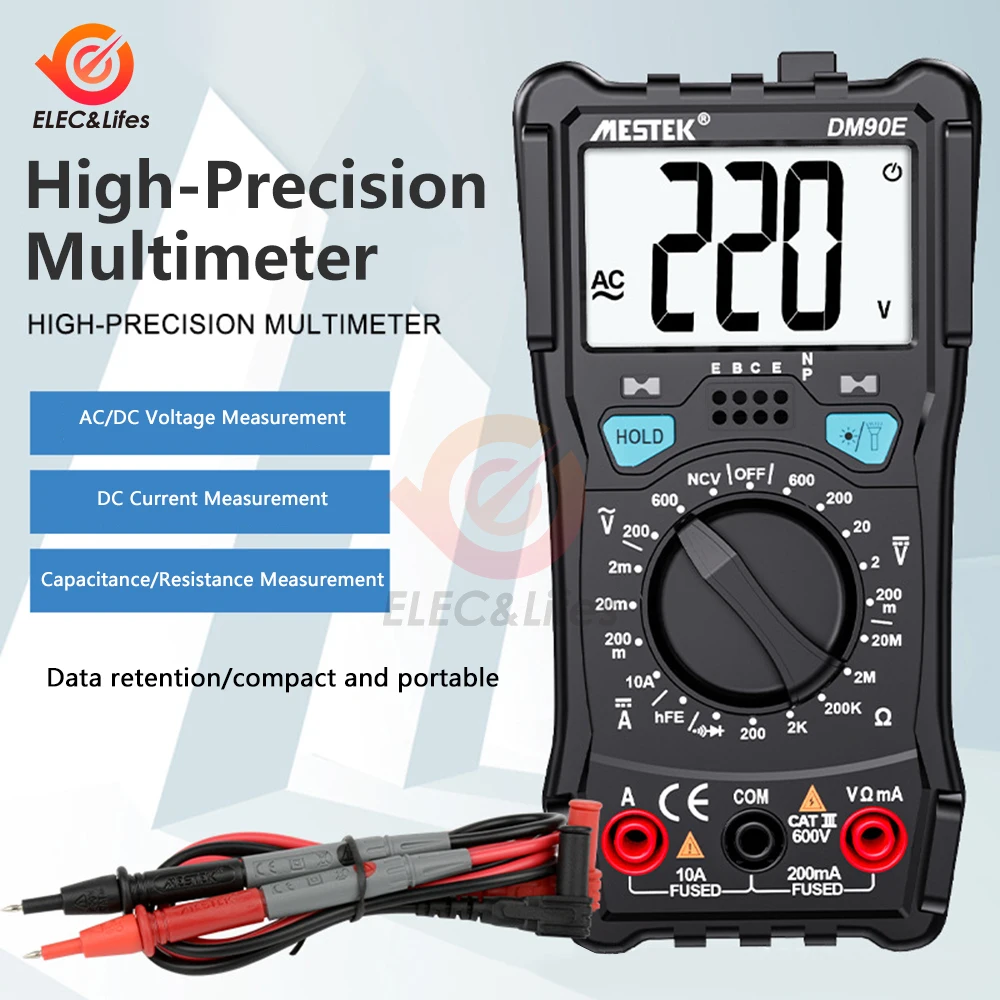 DM90E Mini Multimeters Digital Multimeter Auto Range Tester Multimetre 1999 Counts With Temperature Probe Multitester