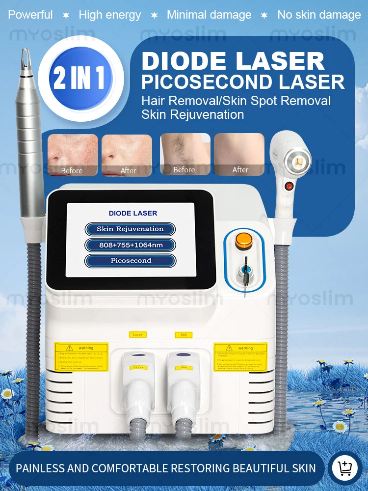 2IN1 808nm Diode r Hair Removal Picosecond Machine 5000W  Permanent Painless Tattoo Cooling Body Removal Equipment