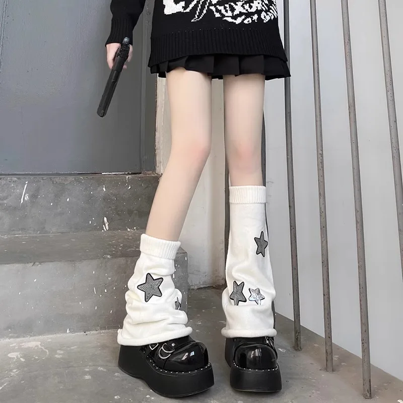 

2024 Harajuku Cute Star Knitted Leg Warmers Punk Female Y2k Autumn and Winter Jacquard Tube Cover Socks Women Lolita Calf Gothic