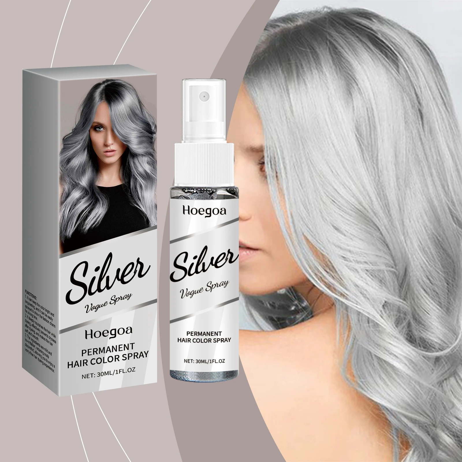 Silver Grey Hair Color Spray Permanent Grandma Grey Hair Dye Unisex Smoky Fashionable Punk Style Quick Coloring Hair Spray 30ml