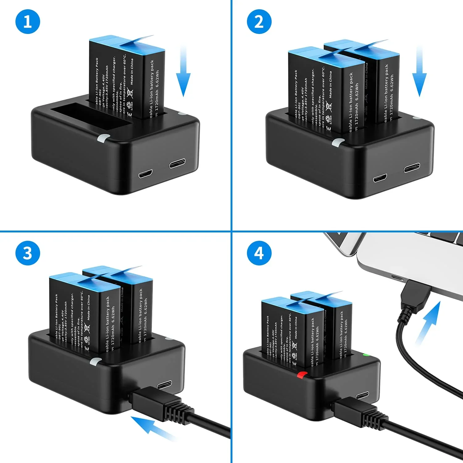 Dual Port Slot Double Battery Charger For Gopro Go Pro Hero 11 10 9 Black with USB Cable Action Camera Accessory