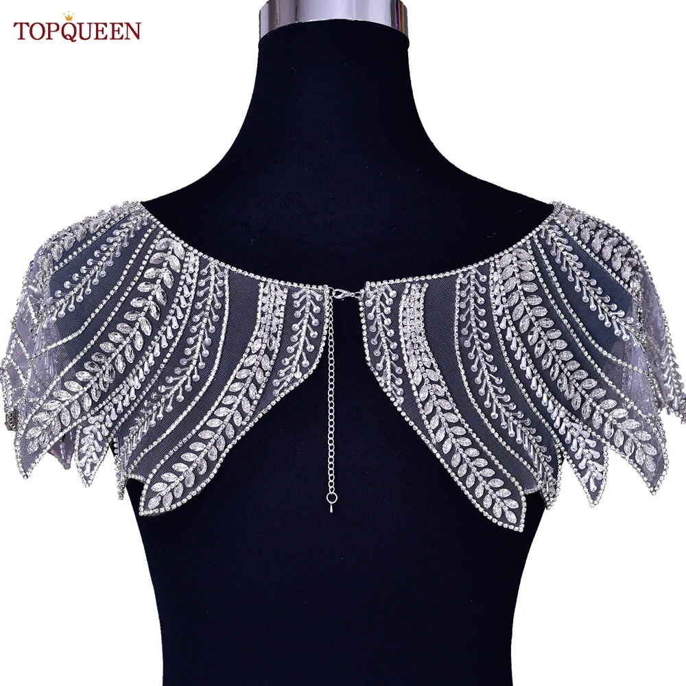 TOPQUEEN Bridal Shawl Bolero Dress Bridal Top Rhinestone Mesh Bolero Jacket Wedding Shawl Stage Handmade Accessories SG41