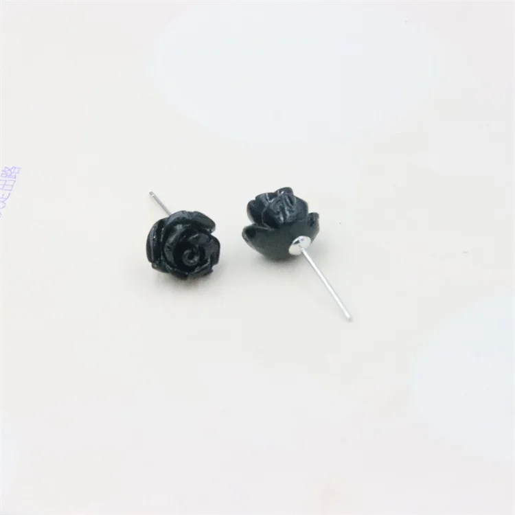 ZFSILVER Real  925 Sterling Silver Fashion Sweet Lovely Simple Resin Rose Flower Stud Earrings Jewelry For Women Students Gifts