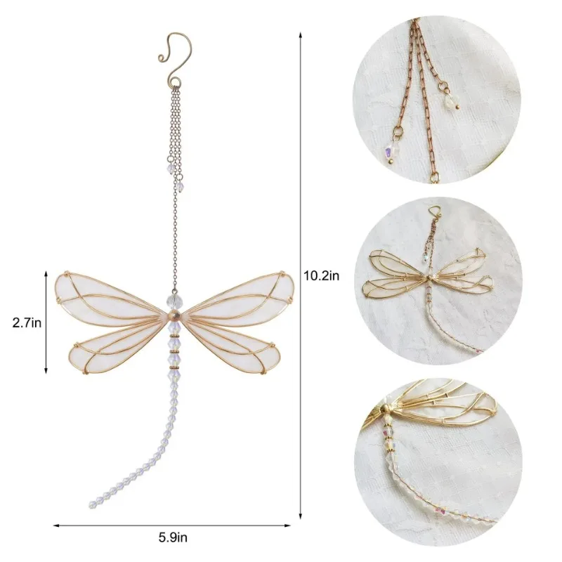 Crystal Dragonfly Ornament Window Exquisite Wings Crystal Sun Catcher Pendant Hanging Drop for Outdoor Indoor Home Decoration