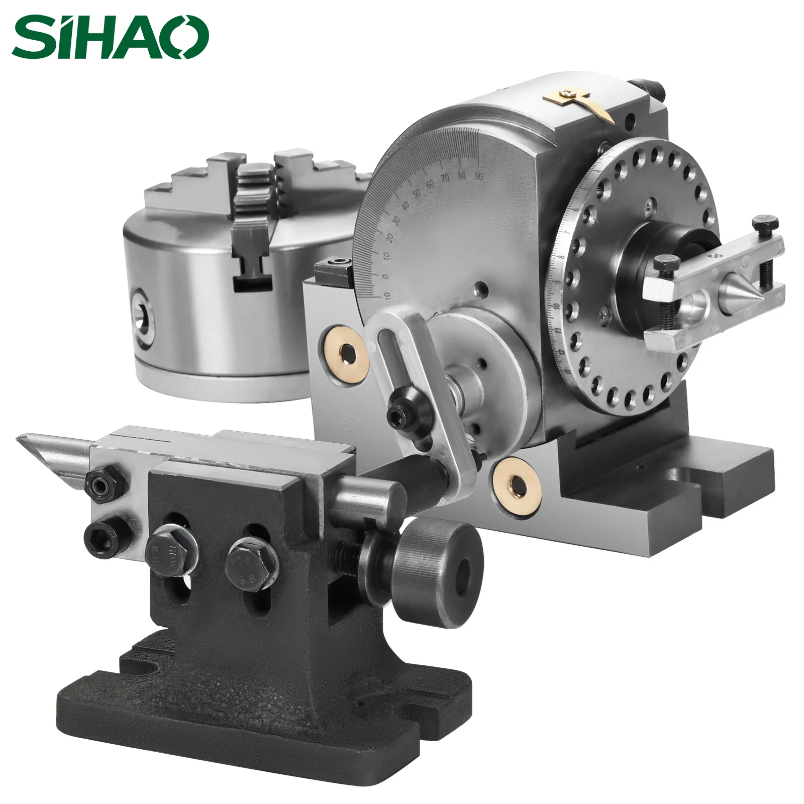 ​​SIHAO Dividing Head Precision Universal BS-4in/5in/6in 3-Jaw Indexing Head Tailstock & Chuck for Drilling Milling Grinding​​
