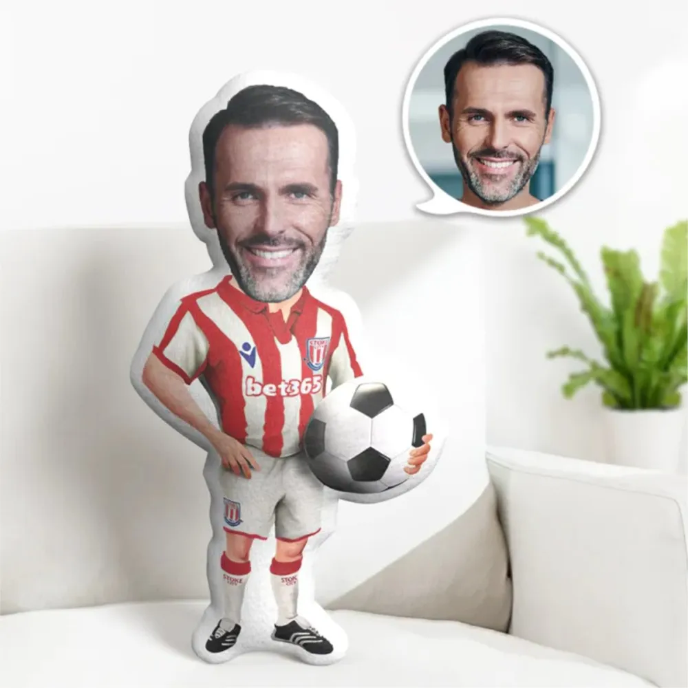 1Pc Custom Photo Soccer Player Throw Pillow - Personalized Design, Soft Plush Fabric, Double-Sided Print, Birthday Gift