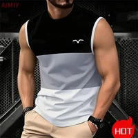 Simple Casual Striped Print sleeveless T-shirt For Men Street Men's tank tops Summer casual vest Clothing Loose Oversized TShirt 5