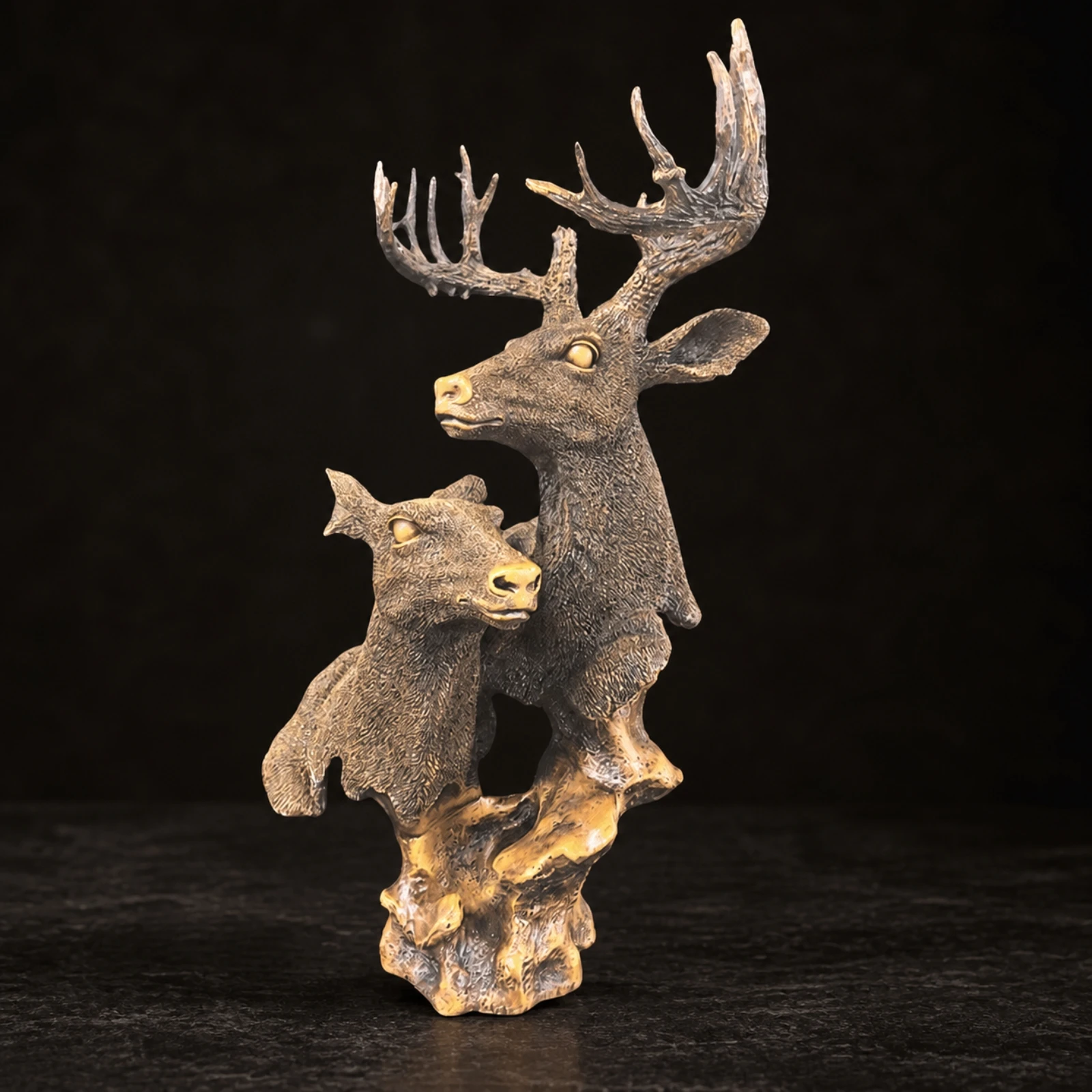 Freestanding Deer Head Decor with Base Refined Finish Synthetic Resin Deer Head Ornament Textured Forest-Inspired-Inspired