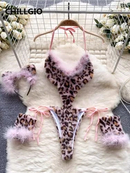 Chillgio feminino leopardo impressão veludo bodysuits moda uma peça combinação catsuits halter vintage bodycon sexy macacão lingerie