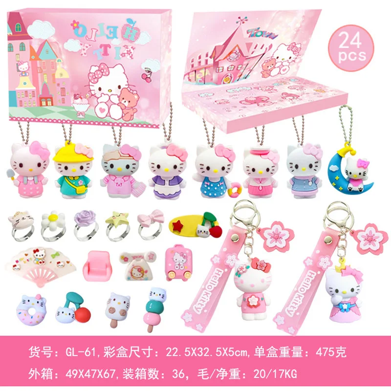 

24pcs/box Hello Kitty Christmas Advent Calendar Kawaii Sanrio Random Anime Figures Keychain Gift Box For Kids Birthday Gift toys