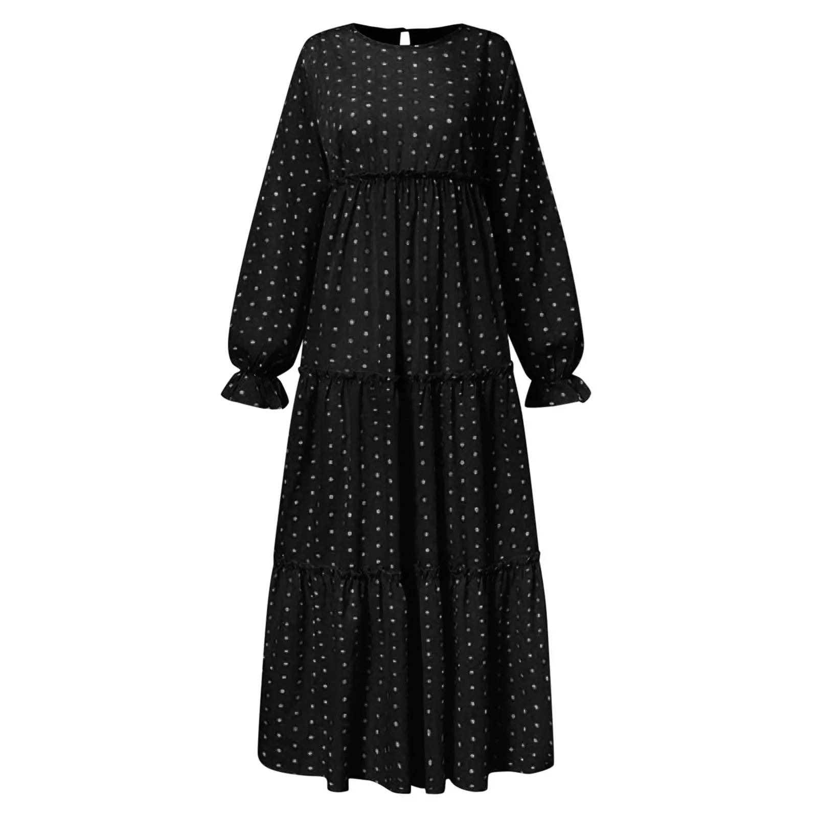 Long Sleeves Prayer Clothes For Women New Women\'s Bohemian Polka Dot Print Muslim Dresses Ramadan Loose Casual Elegant Robe