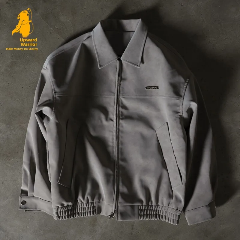 Retro American PU Leather Jacket Collared Loose Men's Fashion Urban Style Spring Autumn Winter Thickened Long Sleeve Zipper
