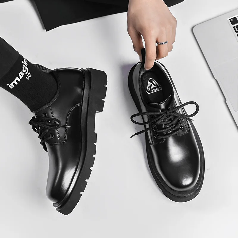 Men Harajuku Korean Style Streetwear Casual Thick Platform Leather Wedding Shoes Male Business Fashion Dress Leather Shoe Man