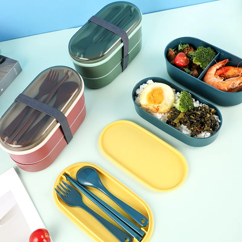 2-layer leak-proof bento box, multifunctional lunch box for school and office, microwave heated lunch box
