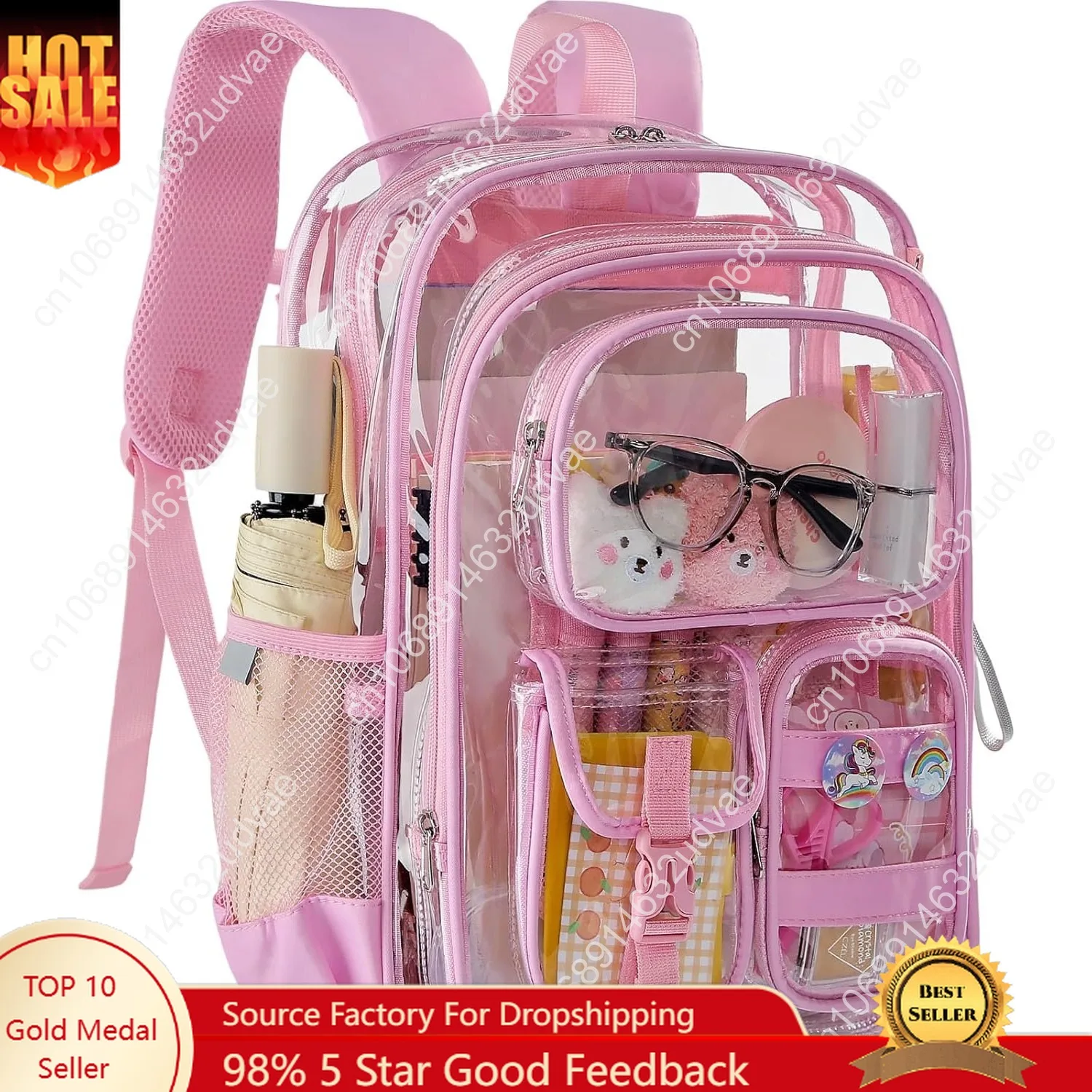 

Clear Backpack for School,Heavy Duty PVC Transparent Bookbag for Stadium Events, Girls See Through Back Pack Fits 15.6 inch Lapt