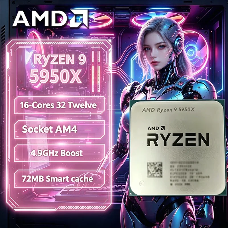 AMD R9 5950X Ryzen 9 5950X Nuevo, 16 Núcleos, 3.4 GHz, Socket AM4, 105W, Sin Enfriador, Pieza Suelta