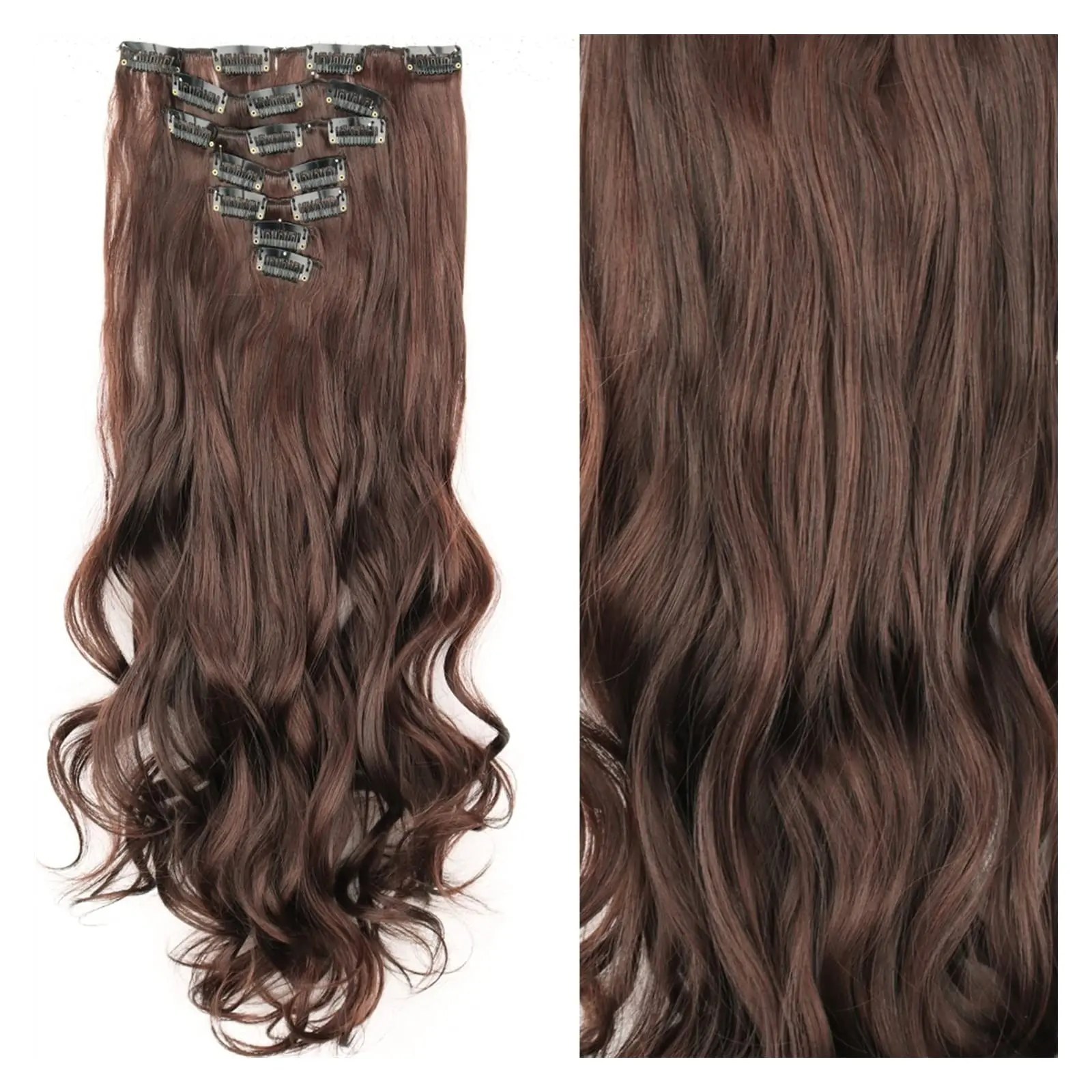 LM  7PCS Wavy Curly Hair Extensions 16 Clips High Tempreture Synthetic Hairpiece Clip in Wavy Hair Extensions Fashion Hair Exten