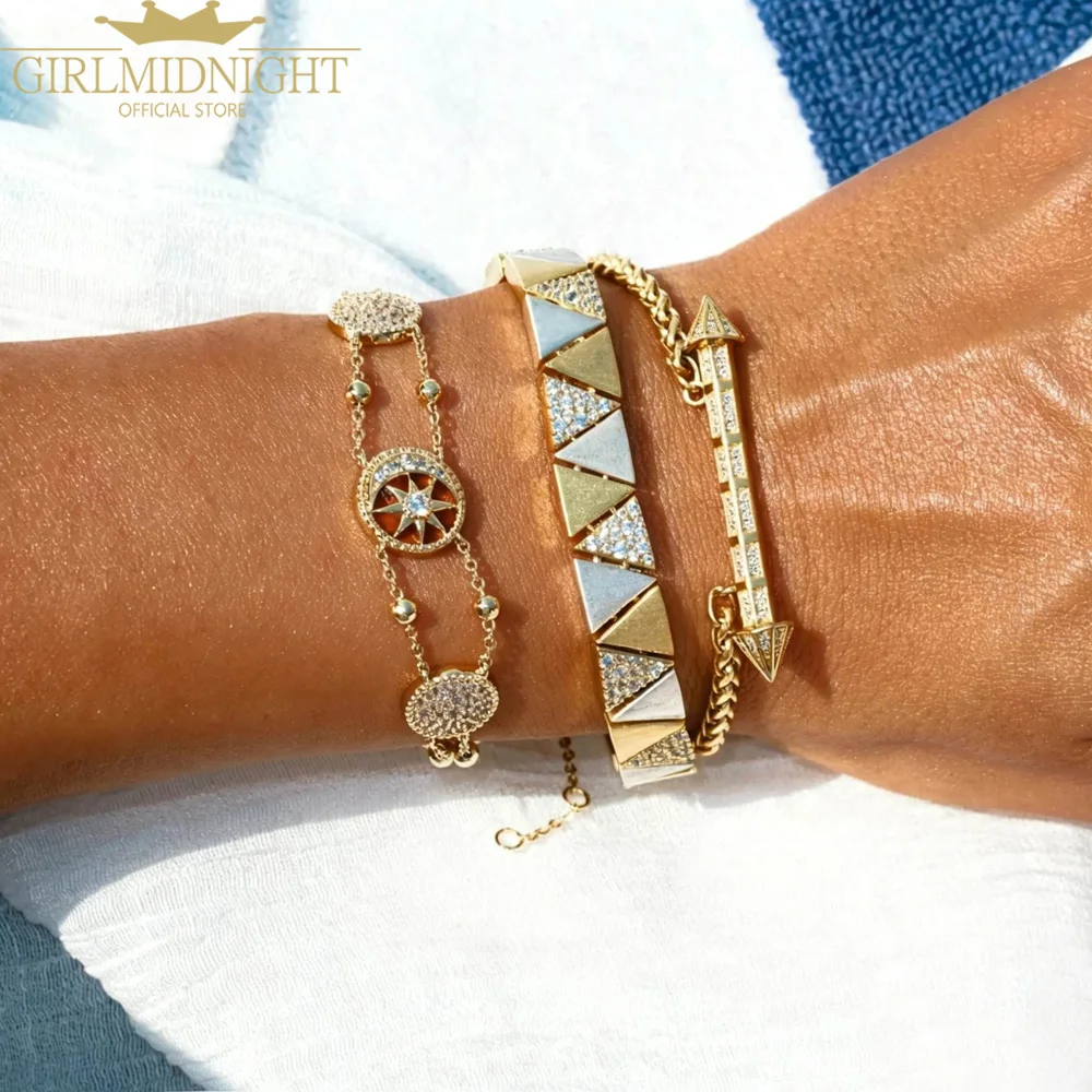 Romantische, süße, emaillierte, rote, glitzernde CZ-Zirkonia-Sternenstrahl-Medaillon-Charm-Armbänder für Damen, goldfarbener Schmuck