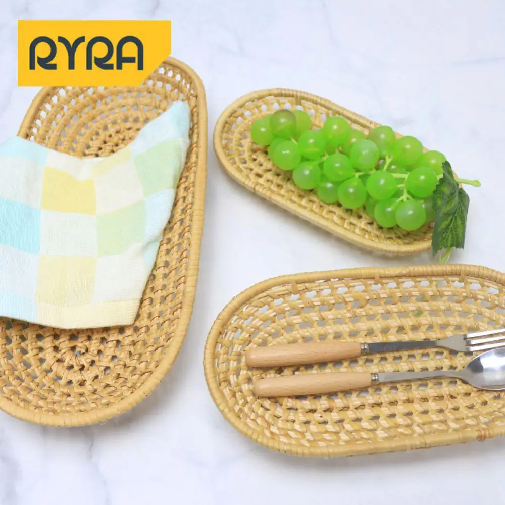 Storage Basket Neat Breathable Oval Rattan Woven Home Decoration Knife Fork Baskets Hollow Design Chopsticks Storage Basket