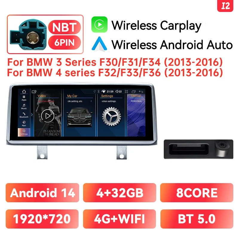 Draadloze CarPlay Autoradio Speler Voor BMW Serie 3 4 F30 F31 F32 F33 F34 F36 NBT Multimedia Android 14 Auto GPS 4G Wifi Stereo