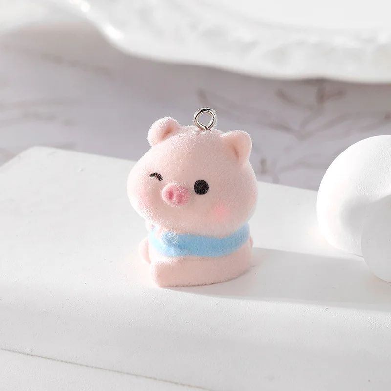 10Pcs 3D Flocking Resin Charms Cartoon Animal Pendant for Necklace Earrings Keychain Making DIY Jewelry Accessories Wholesale