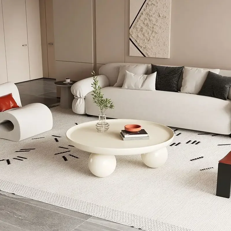 Cream style short coffee table with simple and creative design sense, round living room, internet famous small unit coffee table image 5