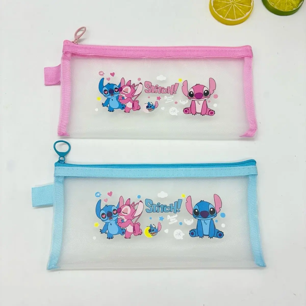 Kawaii Stitch Mesh Pencil Cases Cute Disney Transparent Gauze Pen Bag Stationery Pouch School Office Supplies Stationery Gift