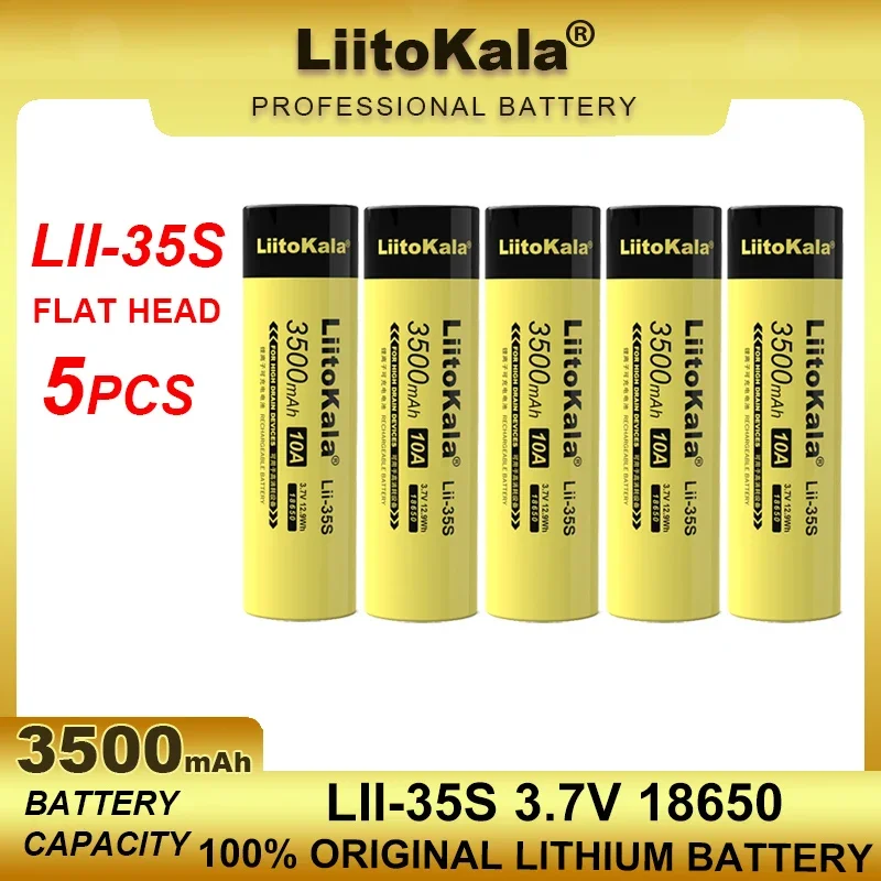 5 sztuk LiitoKala Lii-35S 18650 3.7V Li-ion 3500mAh 10A rozładowanie akumulator do baterii latarki płaska głowica