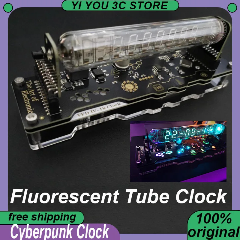 

Флуоресцентные трубчатые часы в стиле киберпанк, технология Sense Ornament, динамическое RGB освещение, креативные настольные часы, украшение для рабочего стола