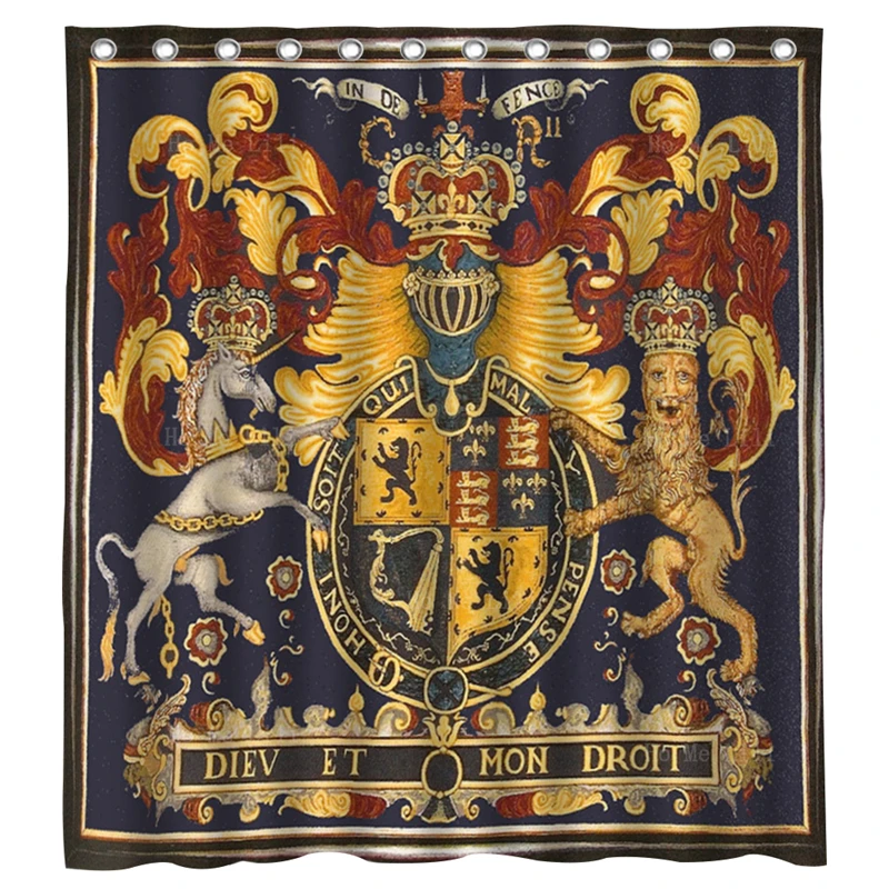 Crest Coat Of Arms England Royal Medieval Crusader Lion Shield Armor Millefleurs Heraldic Devices Shower Curtains By Ho Me Lili