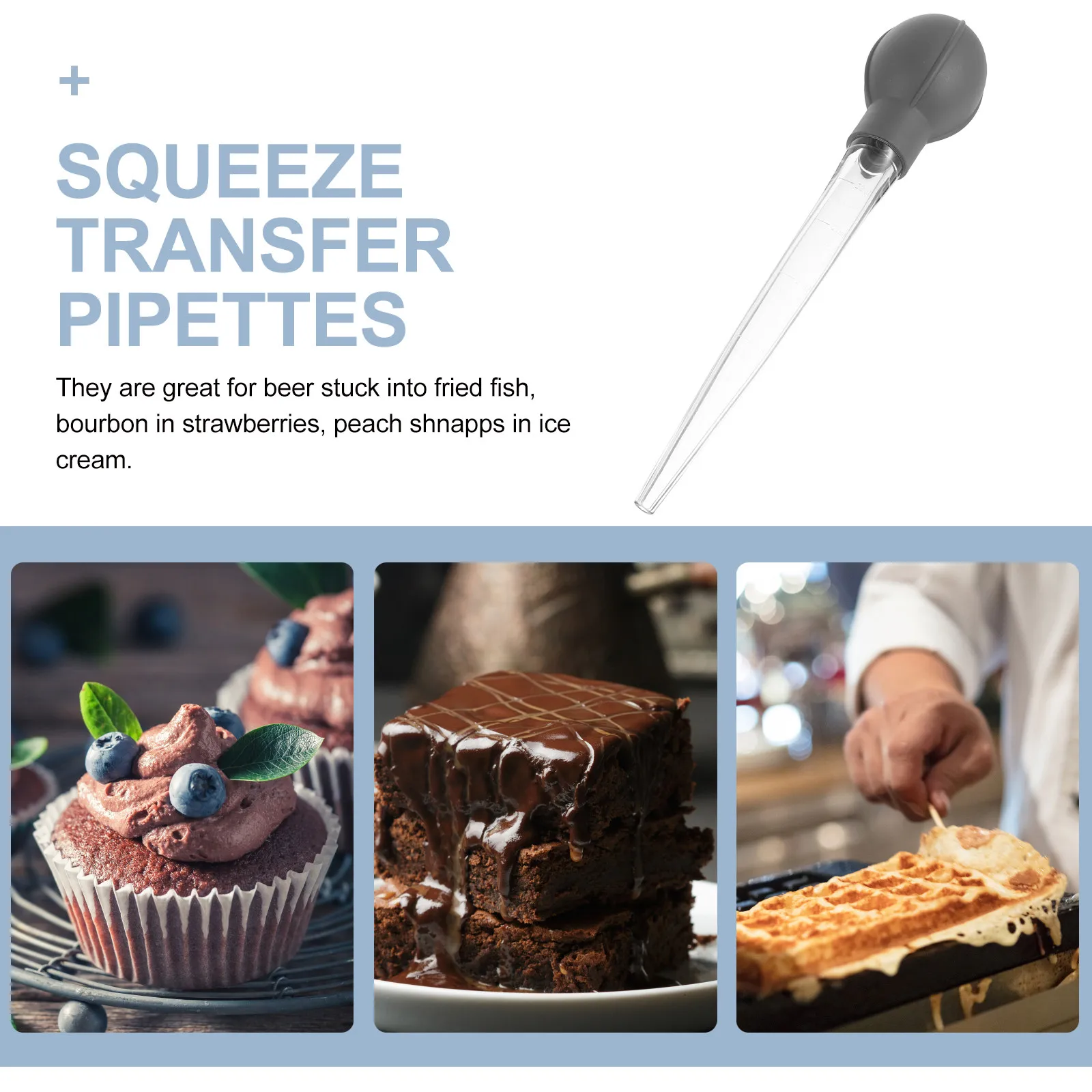 Plastic Measuring Dropper Pipette with Scale for Beer Bourbon Peach Schnapps Infusion on Strawberries Ice Cream Cupcakes Waffles