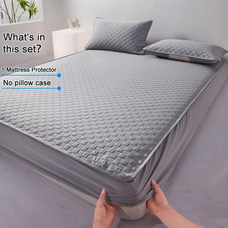 Waterproof Knit Cotton Fitted Mattress Protector, Quilted Breathable Mattress Cover, Non‑Slip Bed Pad, Liquid & Stain Resistant