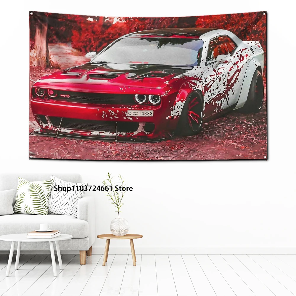 60x90cm SRT Hellcat Demon Dodge Challenger Flag Polyester Digital Printing Banner for Garage Wall Art Out Door Decoration