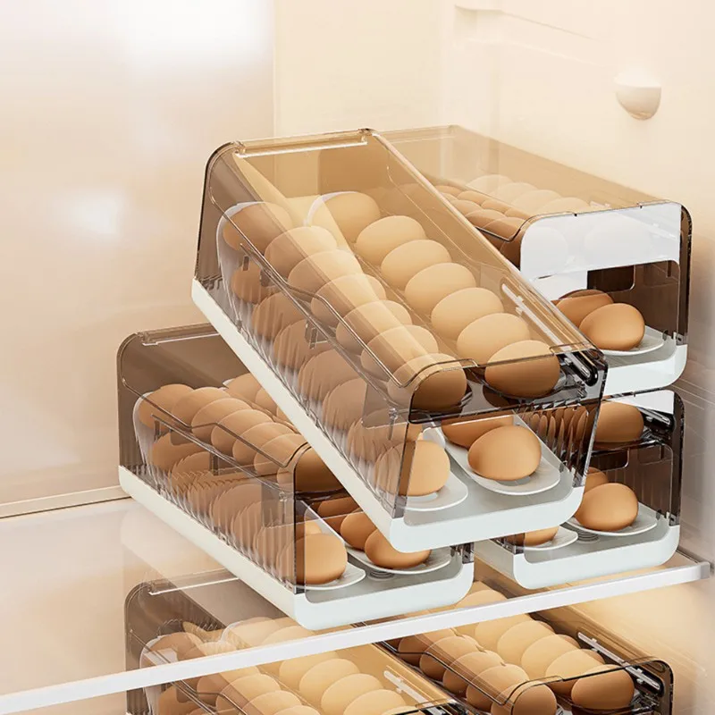 A05G-Anti-Drop Egg Aufbewahrungsbox Kühlschrank Seitentür Slide-Typ Automatisches Roll-Out-Gerät Küchentisch Frische Eierbox