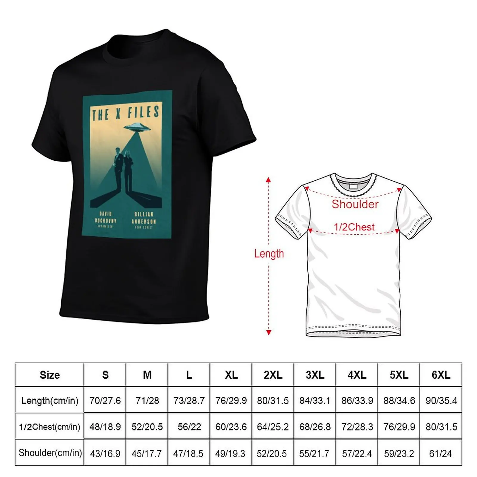 The X Files Mulder and Scully David Duchovny and Gillian Anderson Retro Vintage Poster T-Shirt Creative Graphic Tee Shirt