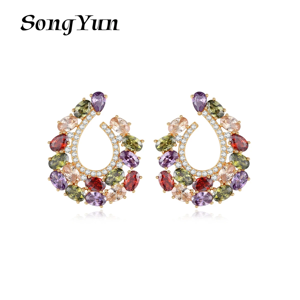 

SongYun Jewelry MHT Quality Brass Stud Earrings Dangle CZ 7A Zircon Bride Gift Premium Jewelry Women Earring Jewelry