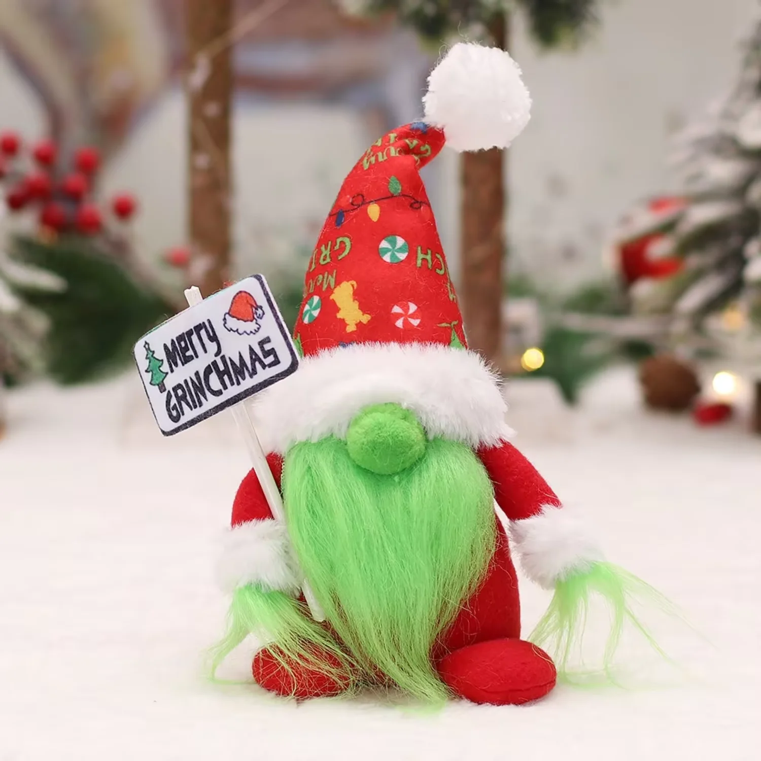 

Handmade Merry Grinchmas Plush Christmas Gnome Ornament Swedish Tomte Santa Gnome Grinch Christmas crafting Adornos de navidad