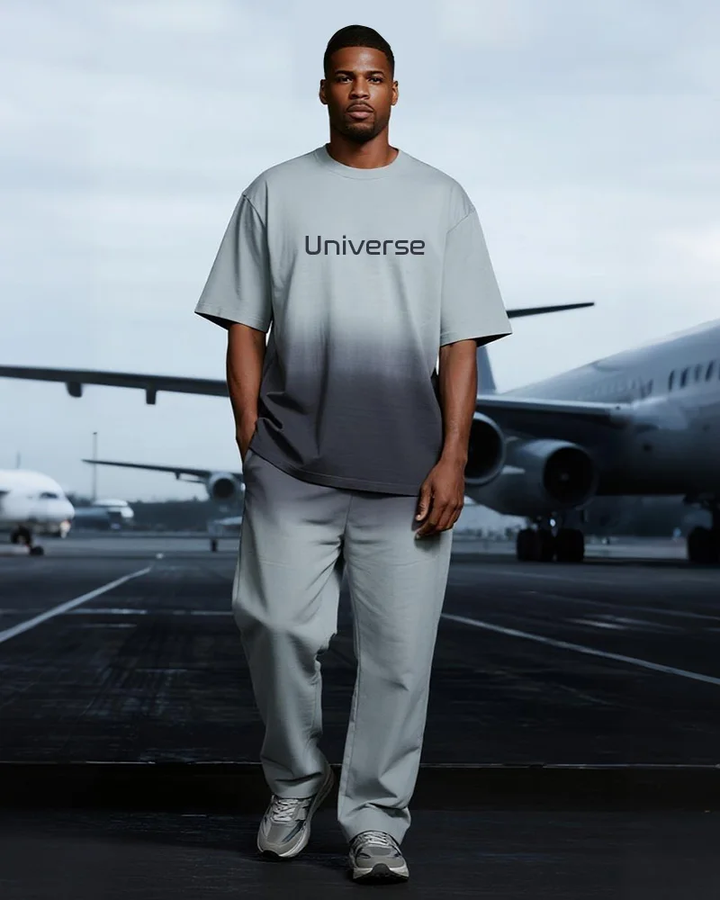 

S-9XL Big and Tall Men Gradient Letter Print 2-Piece T-Shirt & Pants Streetwear Set