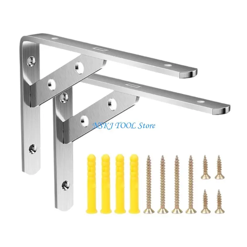 L8RC 2Pcs Triangular Shelf Brackets Stainless Steel Reinforced Support Brackets