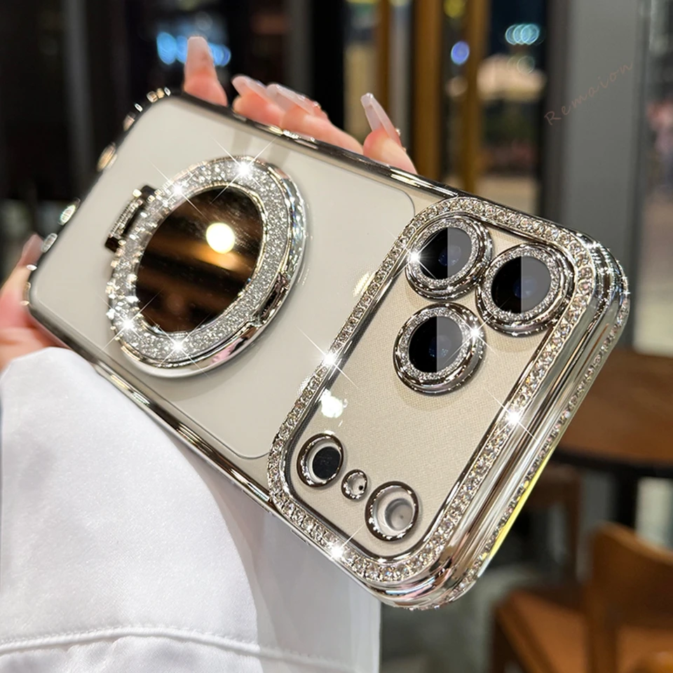 Diamond Mirror Magnetic Case For iPhone 17 Air 16E 16 15 14 