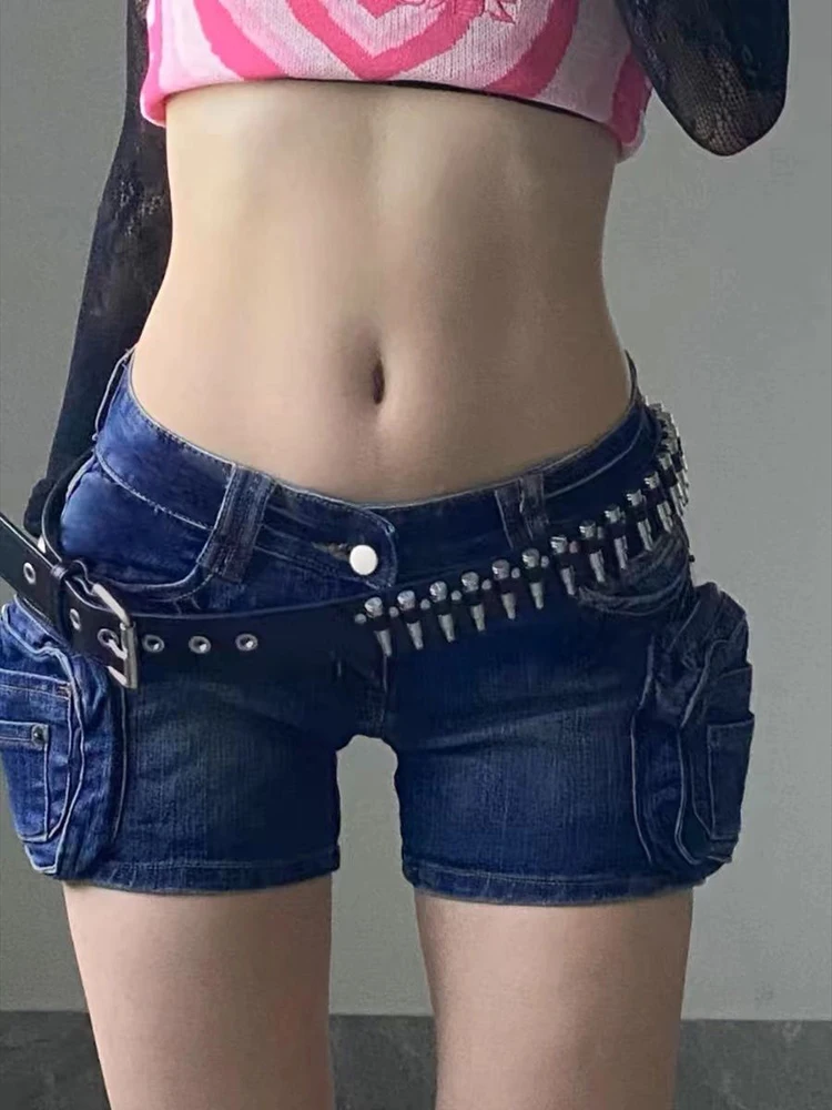 Women Y2k Classical Sexy Gothic Short Pants Sexy Low Waist Streetwear Casual Slim Pocket Design Sense Denim Hot Shorts