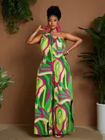 Plus Size Women Oblique Shoulder Wide Leg Jumpsuit, Casual Holiday Romper - Image 4