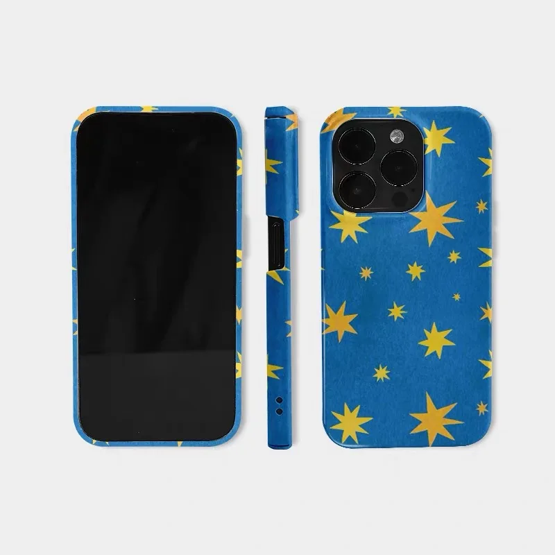 IPHONE 17 16ProMax 15 14 13 12 11 PRO용 노란색 별과 파란색 배경 아크릴 TPU 투인원 마그네틱 폰 케이스