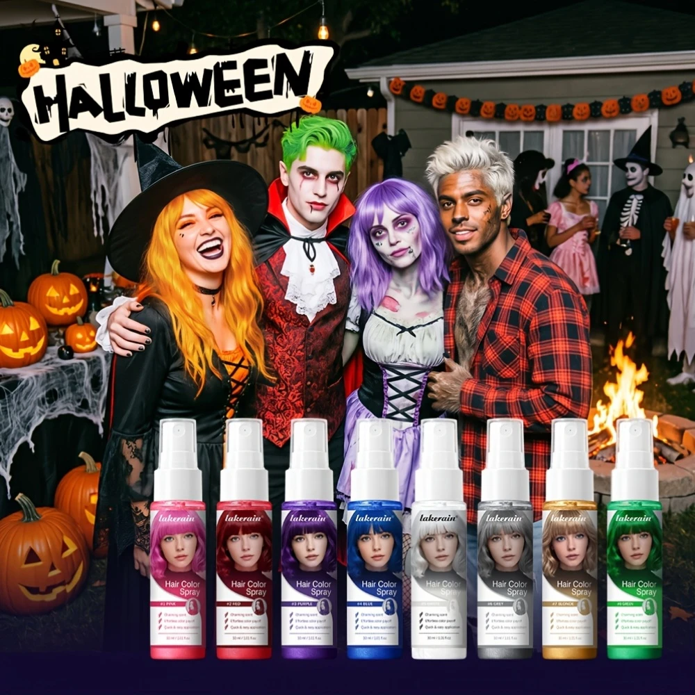 Halloween Disposable Hair Color Spray 72H Waterproof Sweat Resistant No Fade Mild Hydrating Quick Dry Easy Wash Bright Color For