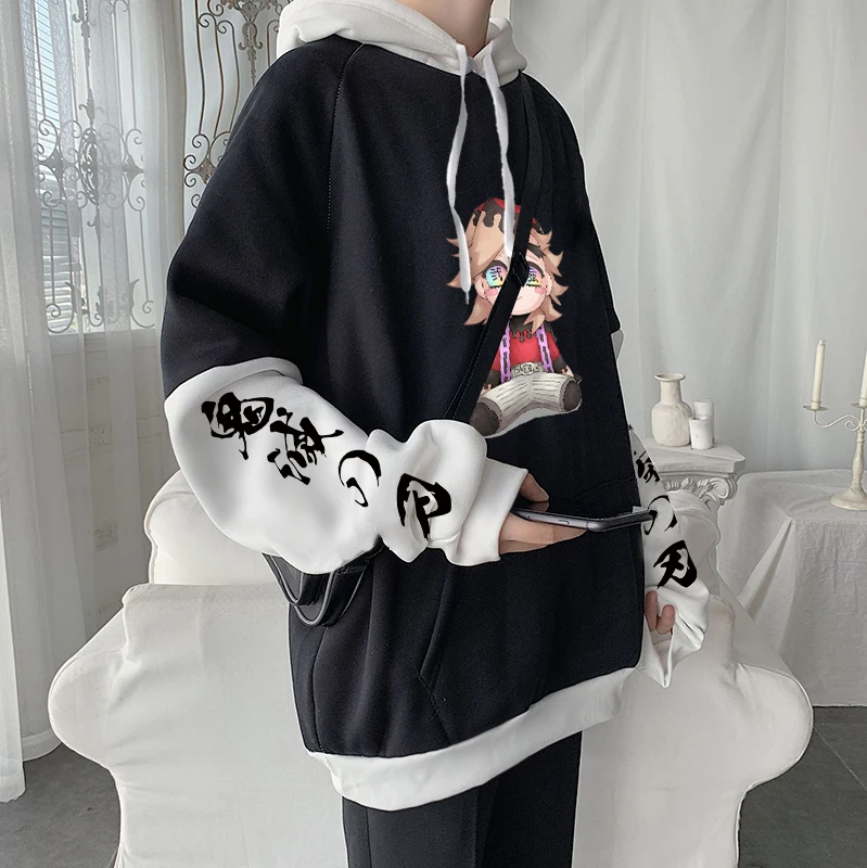 Demon Slayer Douma Manga Patchwork Hoodies Men Women Hooded Sweatshirts Autumn Winter Fleece Comfortable Plus Size Streetwear