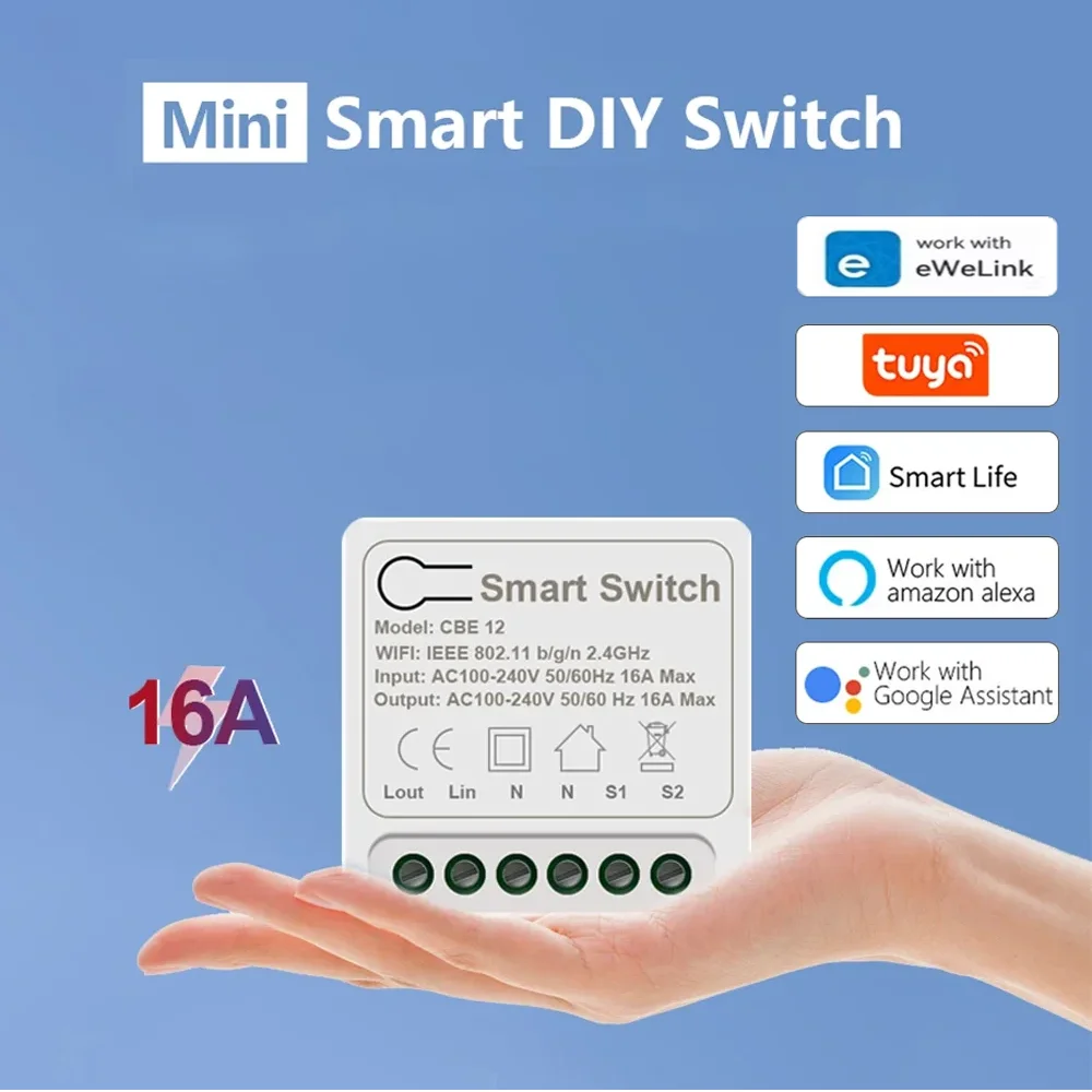 16A Mini WiFi Switch Module Smart Life Remote Voice Control Smart Light Switch Module Smart Home with Alexa Google Home Yandex