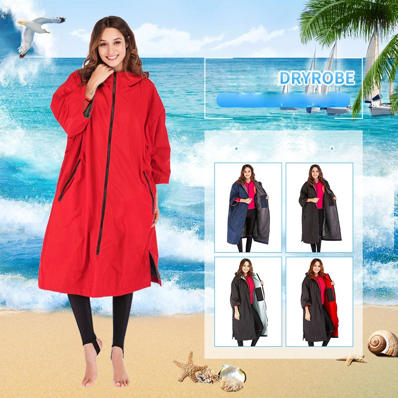 Unisex Waterproof Surf Changing Robe Winter Warm Beach Hooded Change Robe Coat Windbreaker Microfiber Towel Jacket Poncho Cloak